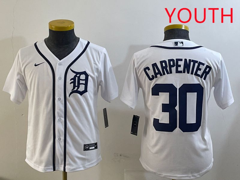 Youth Detroit Tigers #30 Carpenter White Game 2025 Nike MLB Jersey style 3